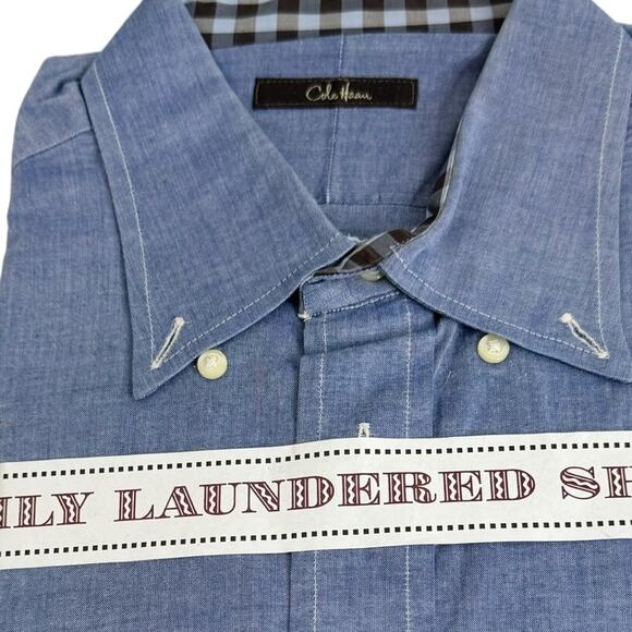 Cole Haan Cotton Long Sleeve Blue Chambray Button Down Shirt Size L - Picture 8 of 9